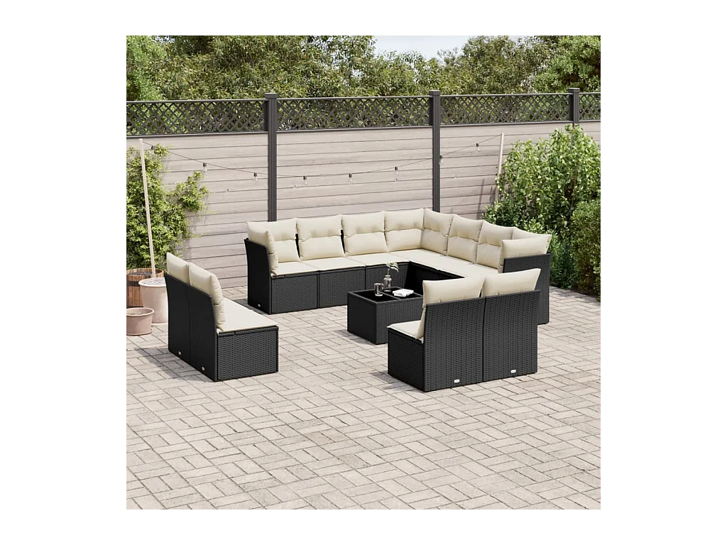 Salon de jardin 12 pcs avec coussins noir résine tressée