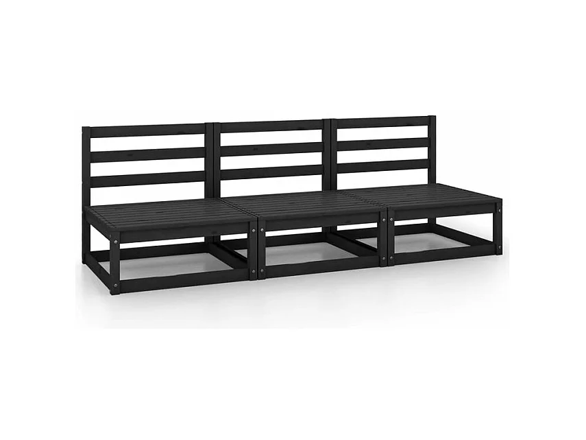 Canapés centraux de jardin 3 pcs Noir Bois de pin massif
