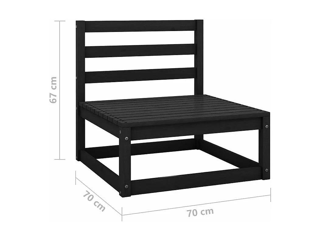 Canapés centraux de jardin 3 pcs Noir Bois de pin massif