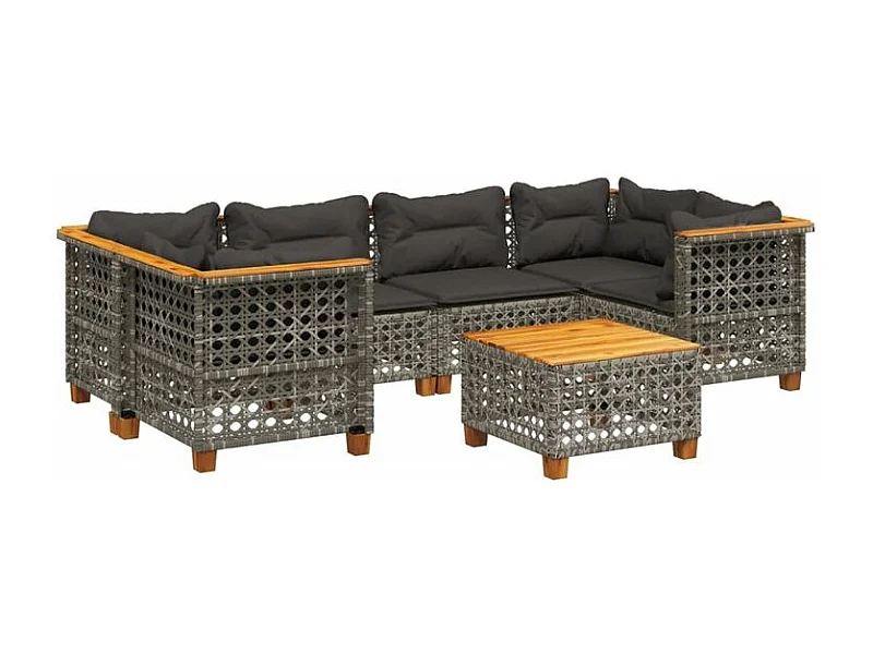 Salon de jardin avec coussins 7 pcs gris résine tressée