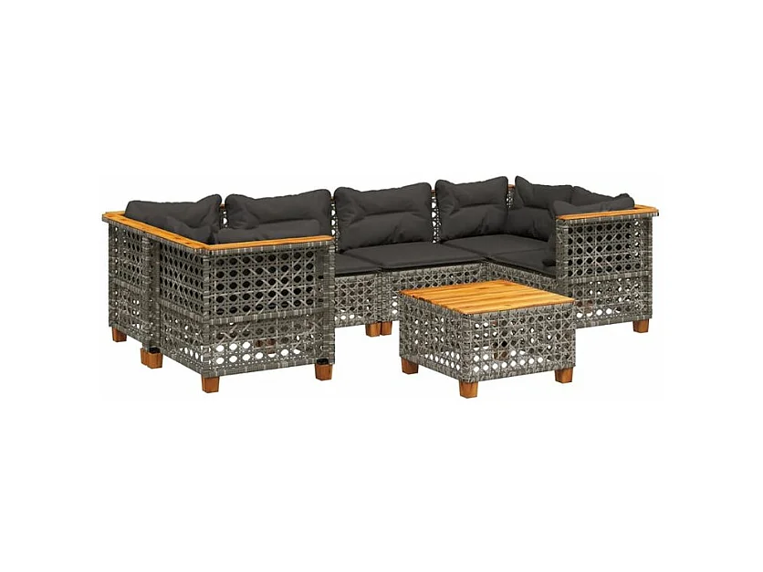 Salon de jardin avec coussins 7 pcs gris résine tressée