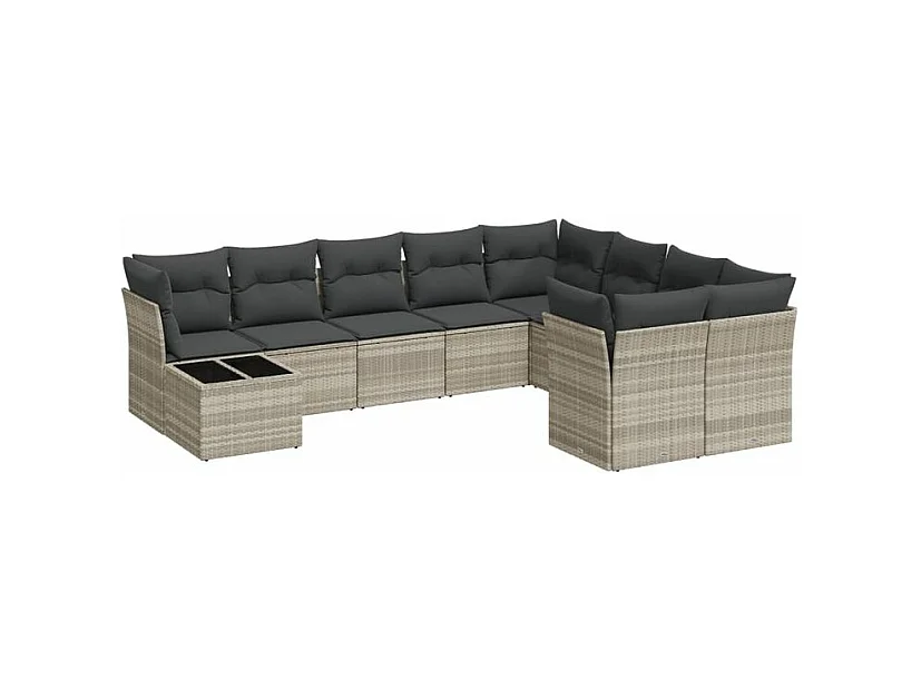 Salon de jardin avec coussins 10 pcs gris clair résine tressée