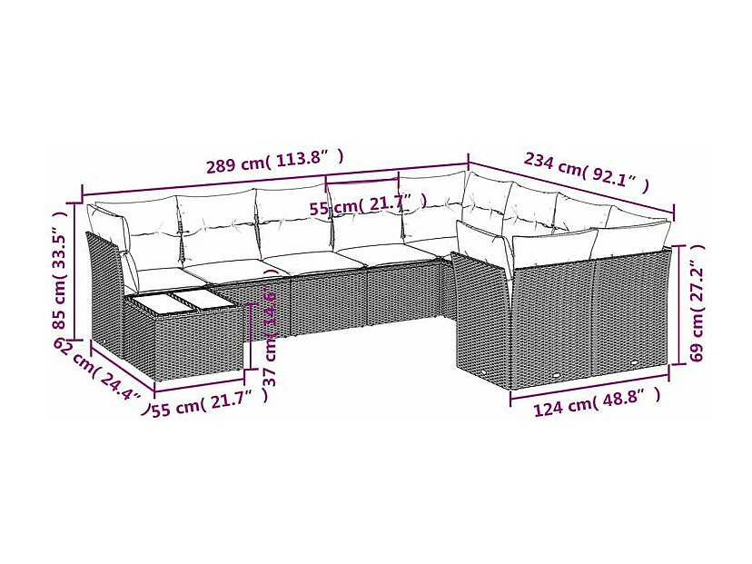 Salon de jardin avec coussins 10 pcs gris clair résine tressée