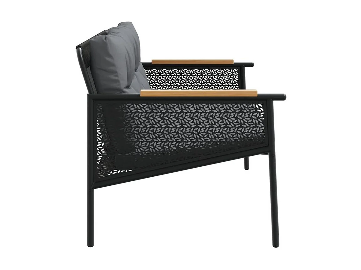 Banc de jardin avec coussins 116cm noir acier