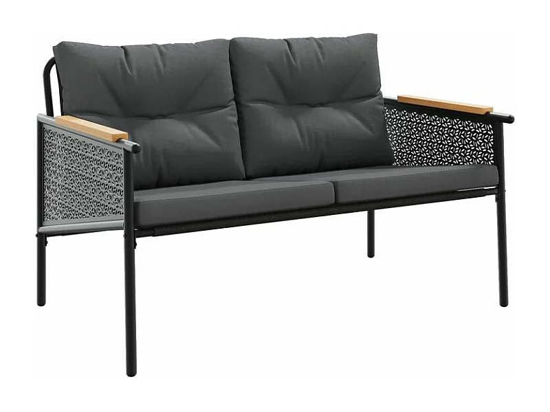 Banc de jardin avec coussins 116cm noir acier