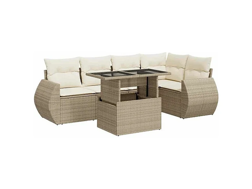 Salon de jardin avec coussins 6 pcs beige résine tressée