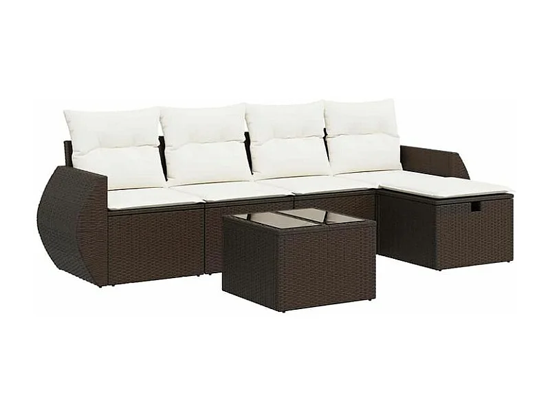 Salon de jardin avec coussins 6 pcs marron résine tressée