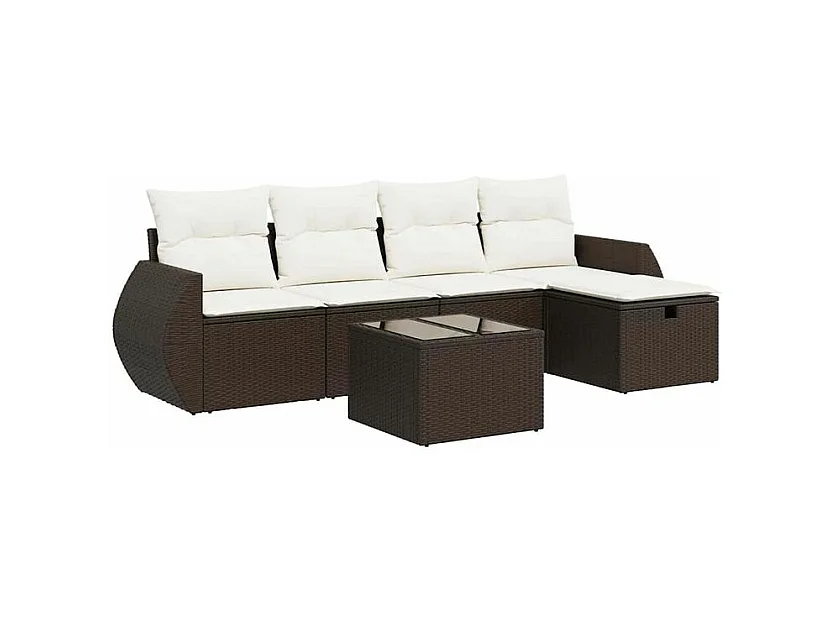 Salon de jardin avec coussins 6 pcs marron résine tressée