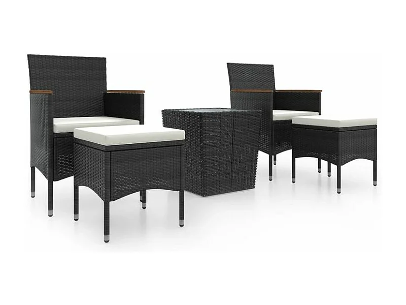 Ensemble de bistro de jardin 5 pcs poly rotin et verre trempé