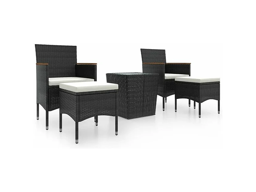 Ensemble de bistro de jardin 5 pcs poly rotin et verre trempé