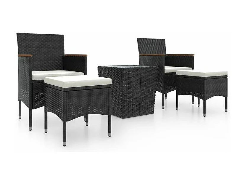 Ensemble de bistro de jardin 5 pcs poly rotin et verre trempé