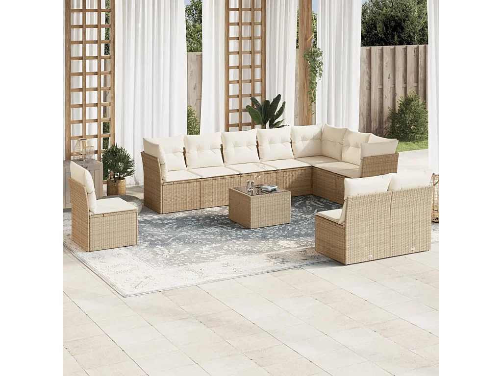 Salon de jardin 11 pcs avec coussins beige résine tressée