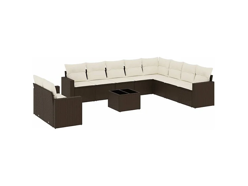 Salon de jardin et coussins 11 pcs marron résine tressée