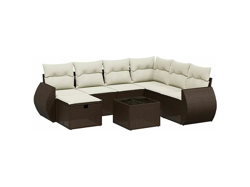 Salon de jardin 8 pcs avec coussins marron résine tressée