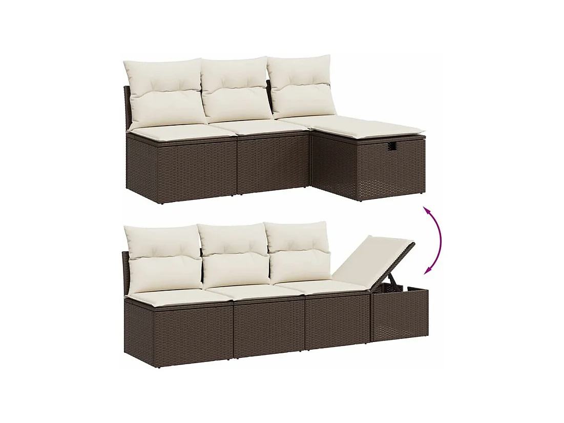 Salon de jardin 8 pcs avec coussins marron résine tressée