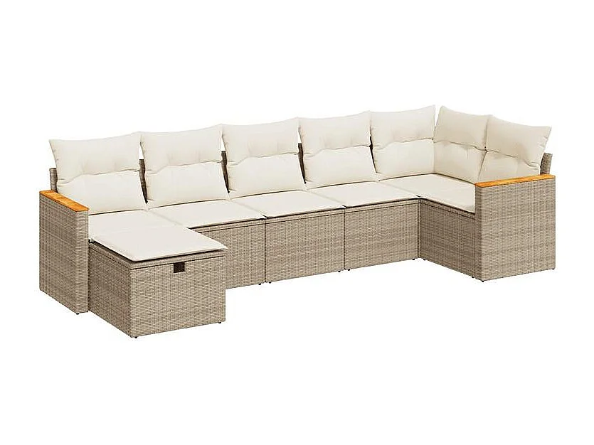 Salon de jardin avec coussins 7 pcs beige résine tressée