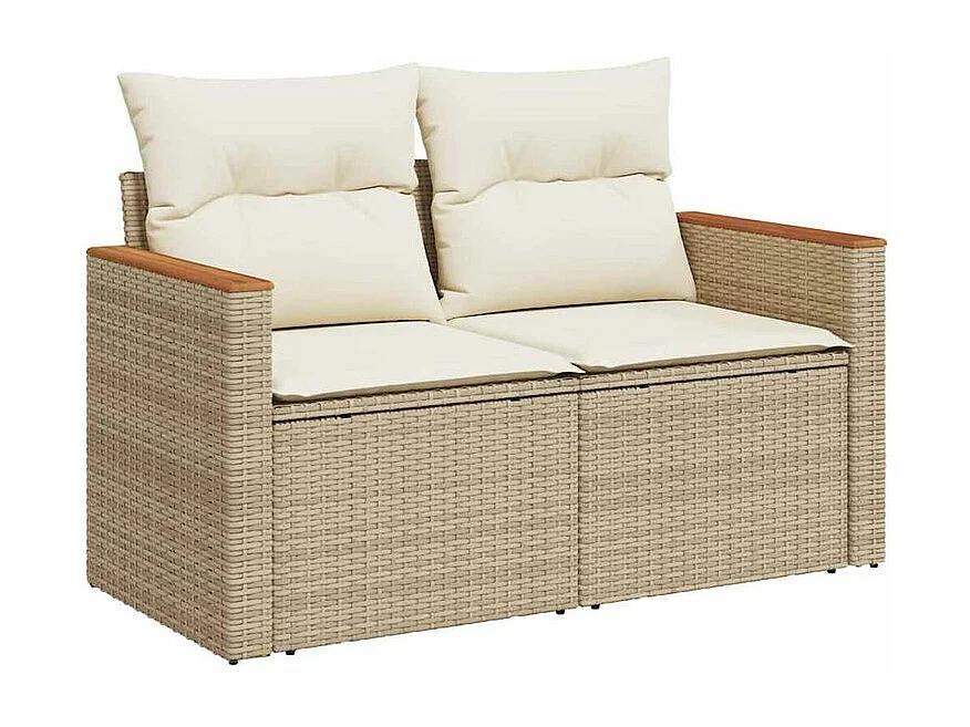 Salon de jardin avec coussins 7 pcs beige résine tressée