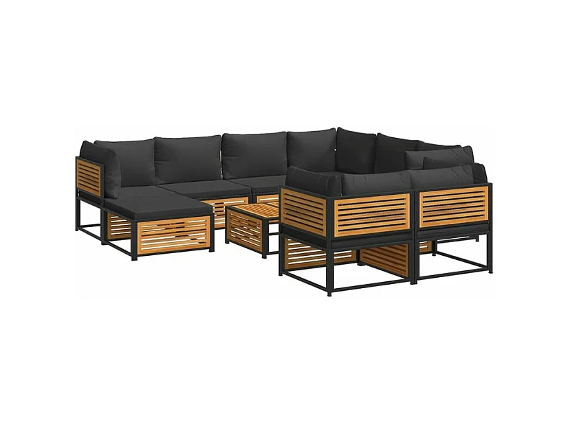 Salon de jardin avec coussins 10 pcs bois d'acacia solide