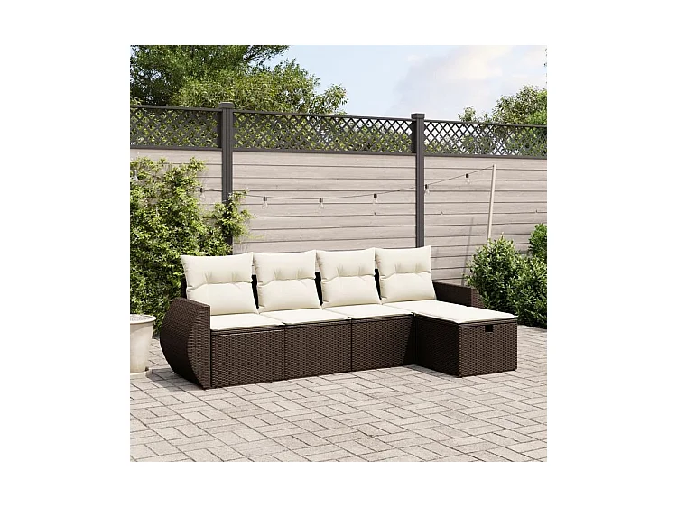 Salon de jardin avec coussins 5 pcs marron résine tressée