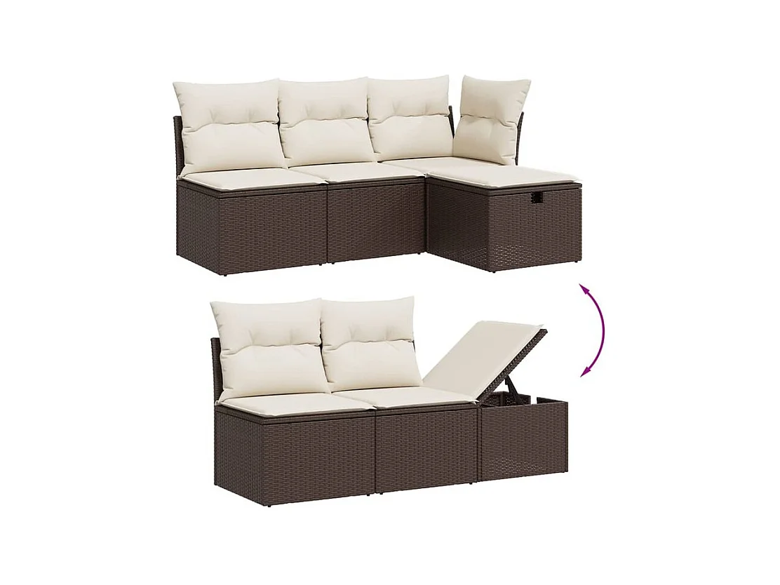 Salon de jardin avec coussins 5 pcs marron résine tressée