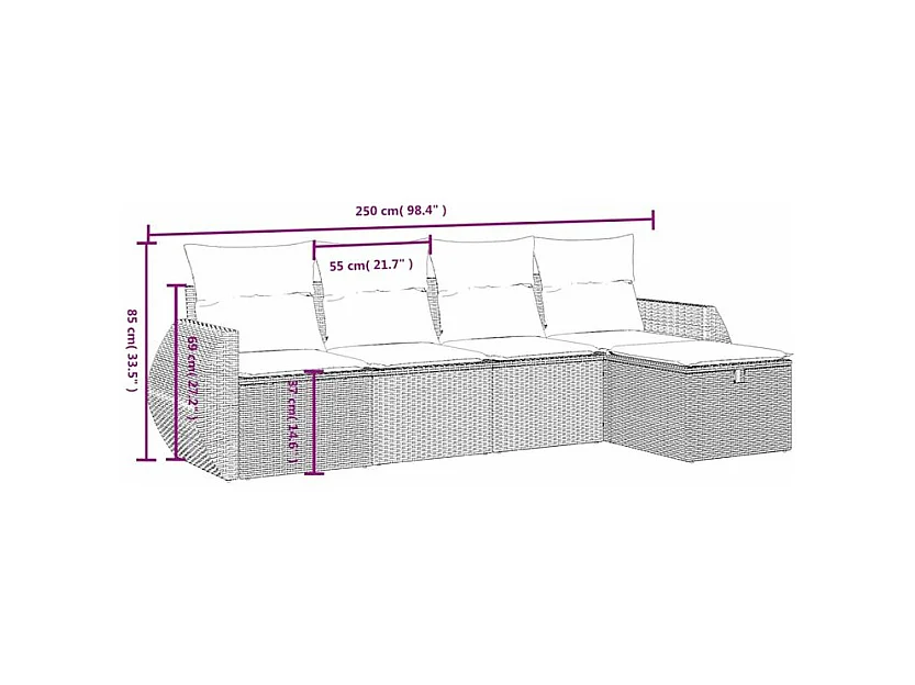 Salon de jardin avec coussins 5 pcs marron résine tressée