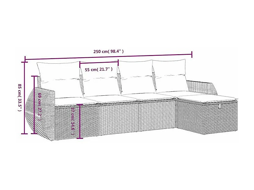 Salon de jardin avec coussins 5 pcs marron résine tressée