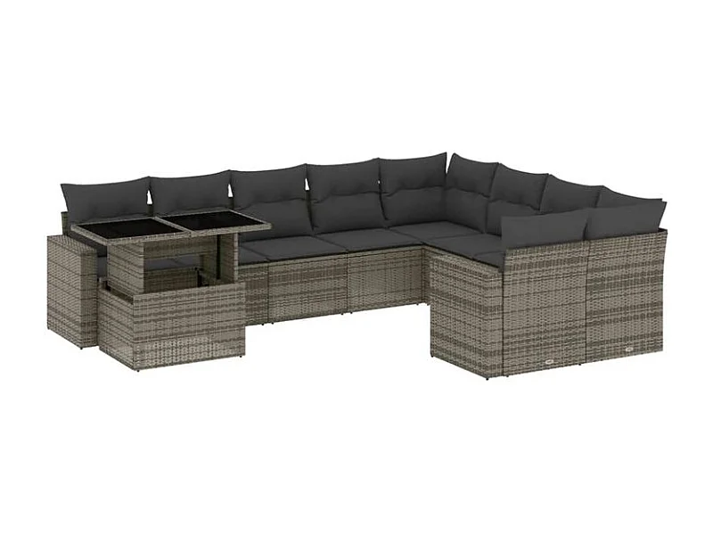 Salon de jardin avec coussins 10 pcs gris résine tressée