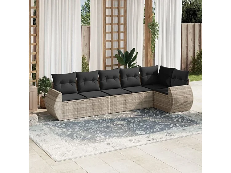 Salon de jardin 6 pcs avec coussins gris clair résine tressée