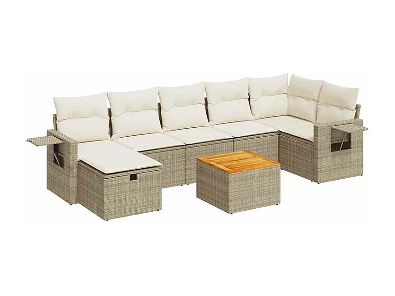Salon de jardin avec coussins 8 pcs beige résine tressée