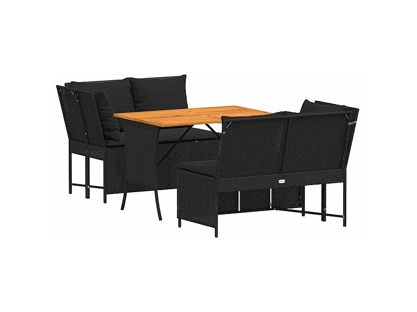 Salon de jardin 3 pcs avec coussins noir résine tressée