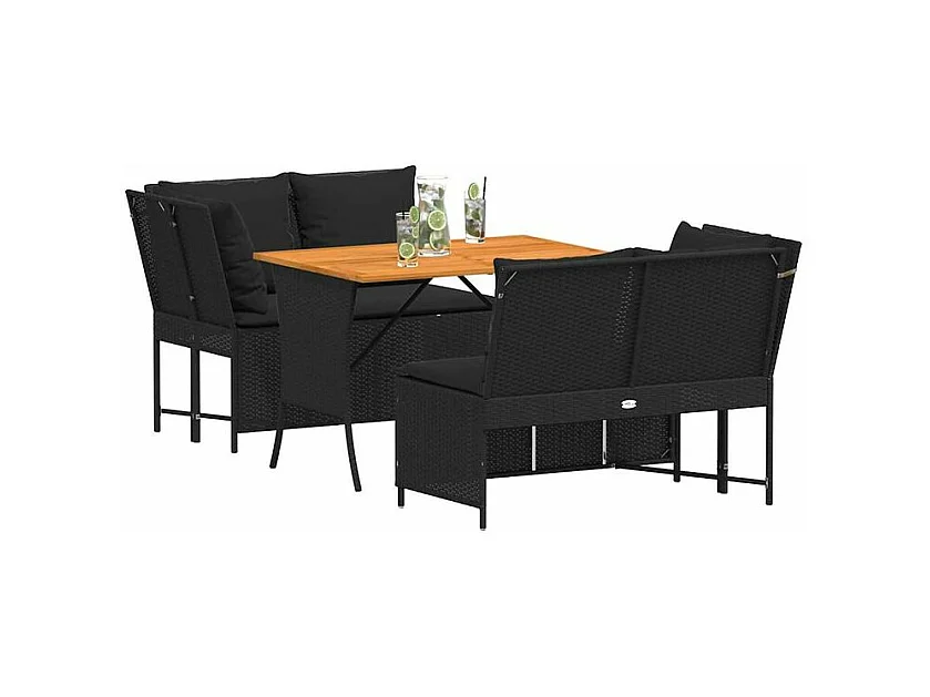 Salon de jardin 3 pcs avec coussins noir résine tressée