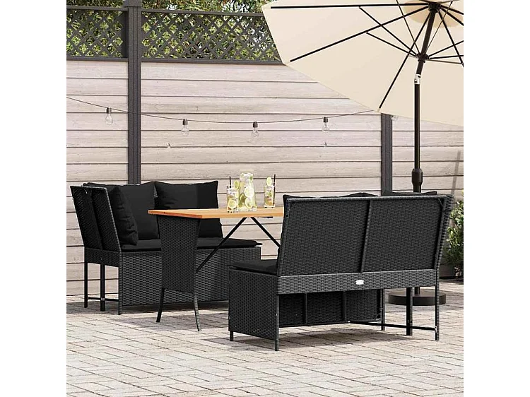 Salon de jardin 3 pcs avec coussins noir résine tressée