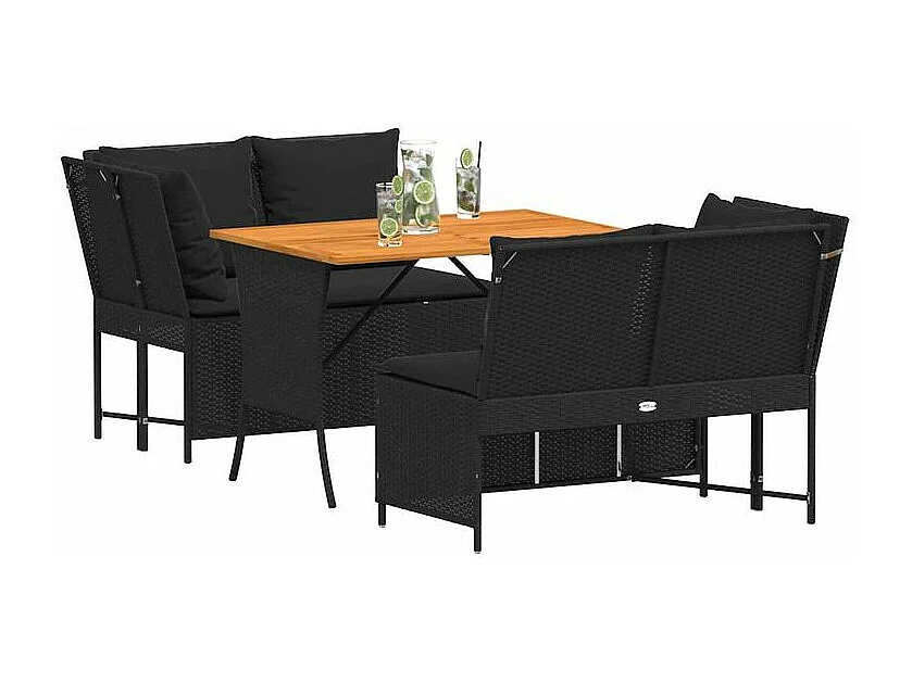 Salon de jardin 3 pcs avec coussins noir résine tressée