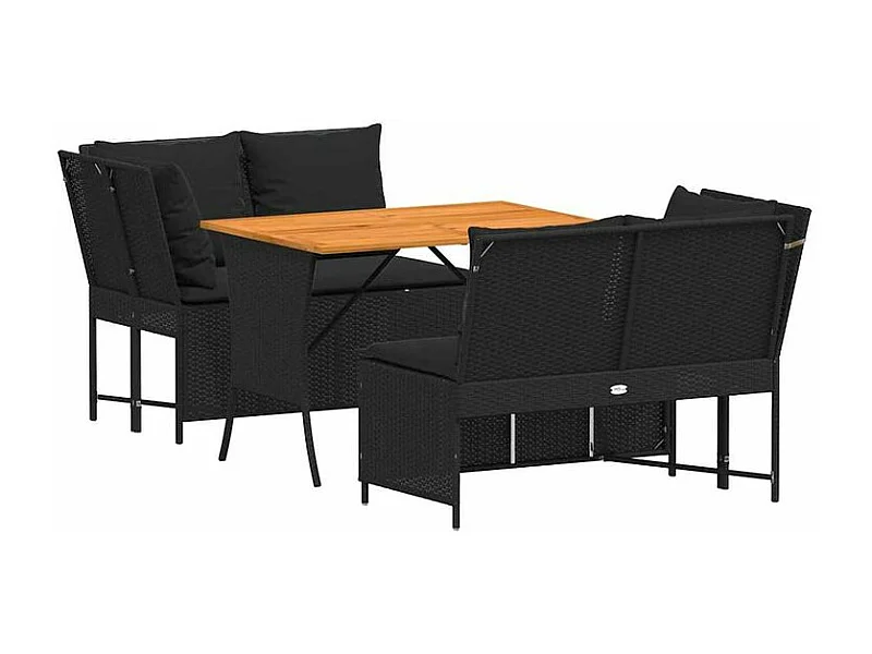 Salon de jardin 3 pcs avec coussins noir résine tressée