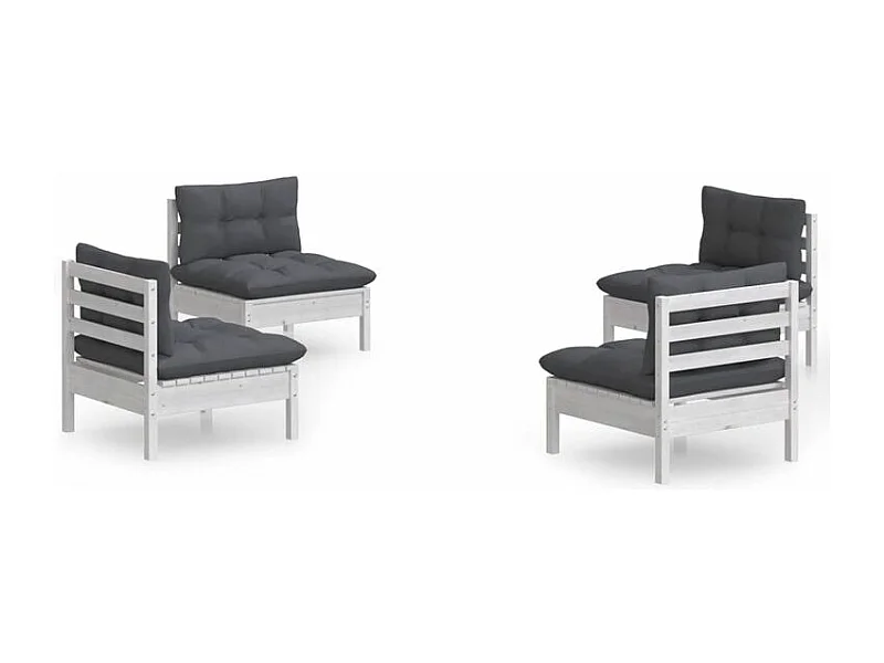 Salon de jardin 4 pcs avec coussins anthracite Bois de pin