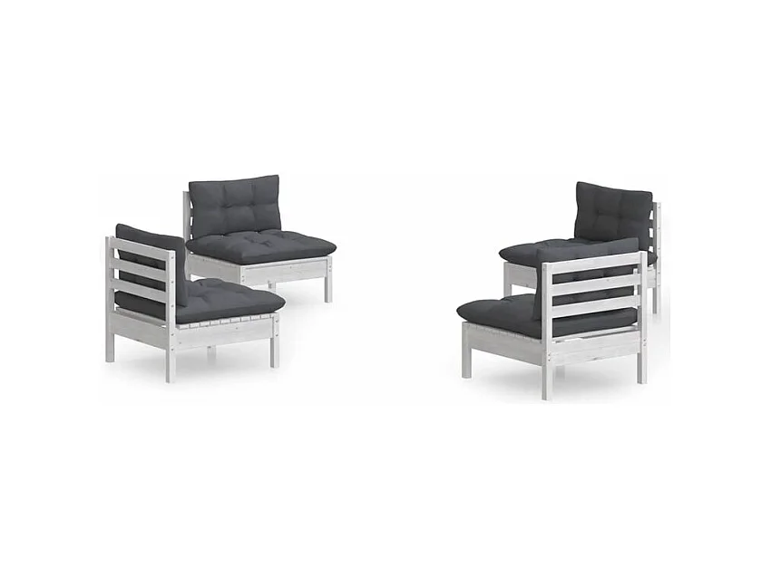 Salon de jardin 4 pcs avec coussins anthracite Bois de pin