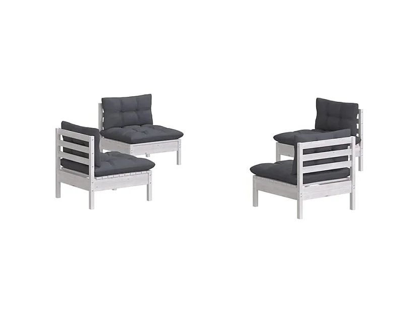 Salon de jardin 4 pcs avec coussins anthracite Bois de pin