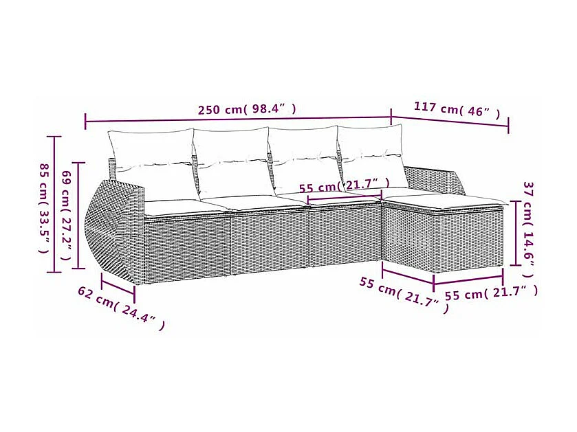Salon de jardin 5 pcs avec coussins gris clair résine tressée