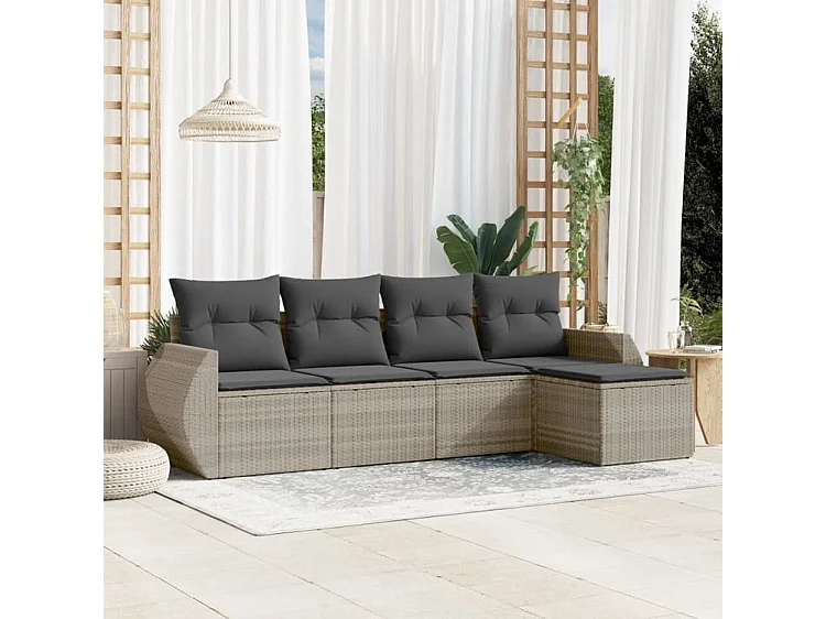 Salon de jardin 5 pcs avec coussins gris clair résine tressée