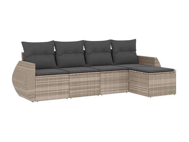 Salon de jardin 5 pcs avec coussins gris clair résine tressée