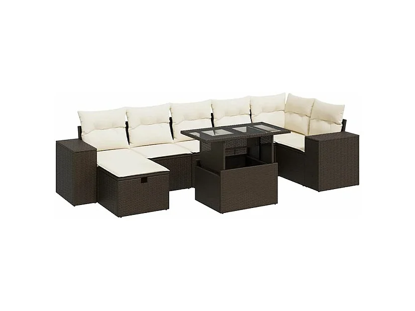 Salon de jardin avec coussins 5 pcs marron résine tressée