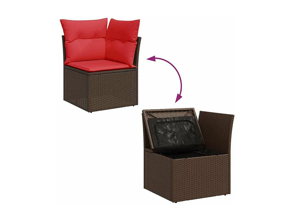 Salon de jardin avec coussins 5pcs marron résine tressée acacia