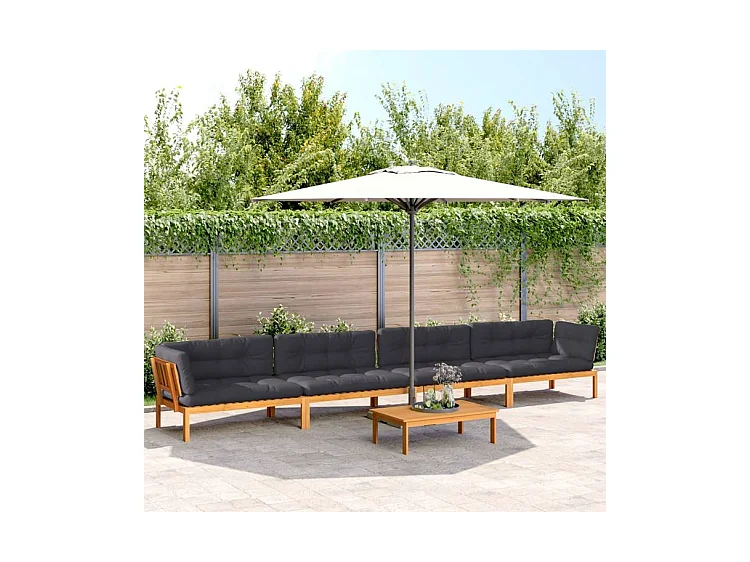 Salon palette de jardin avec coussins 5pcs bois d'acacia massif