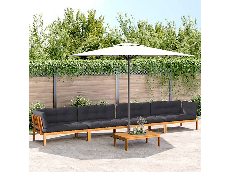 Salon palette de jardin avec coussins 5pcs bois d'acacia massif