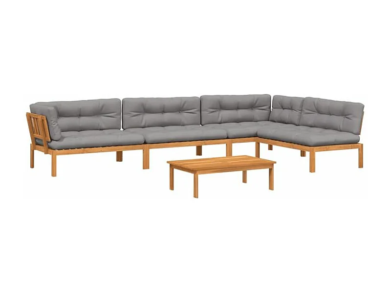 Salon palette de jardin avec coussins 5pcs bois d'acacia massif