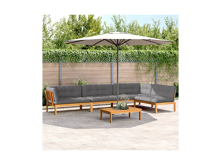 Salon palette de jardin avec coussins 5pcs bois d'acacia massif