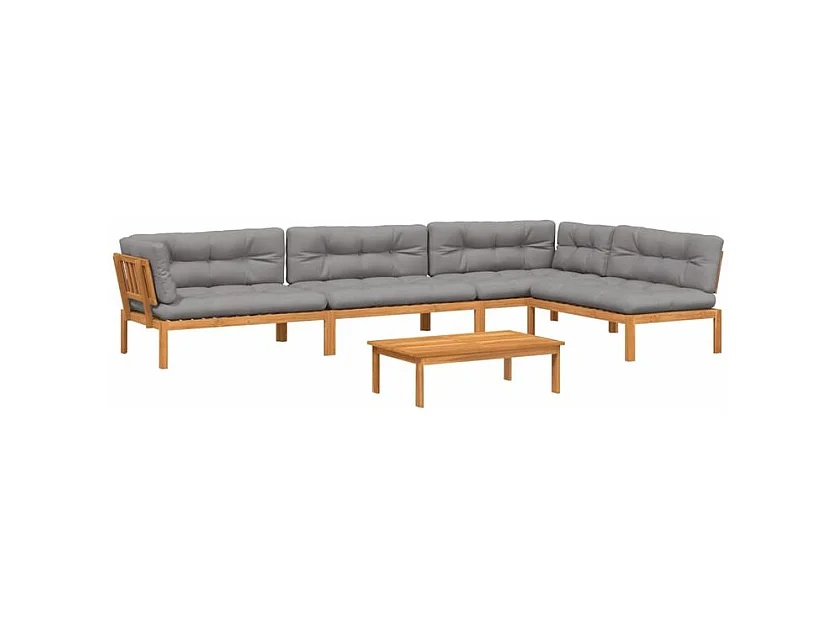 Salon palette de jardin avec coussins 5pcs bois d'acacia massif