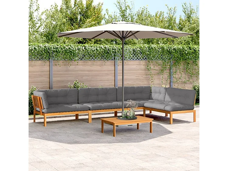 Salon palette de jardin avec coussins 5pcs bois d'acacia massif