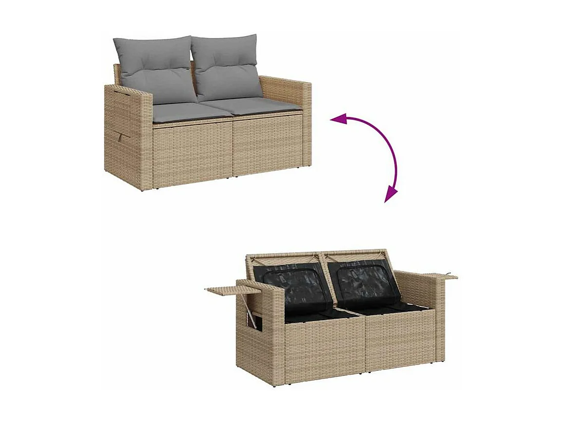 Salon de jardin avec coussins 6 pcs beige résine tressée