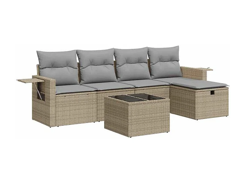 Salon de jardin avec coussins 6 pcs beige résine tressée